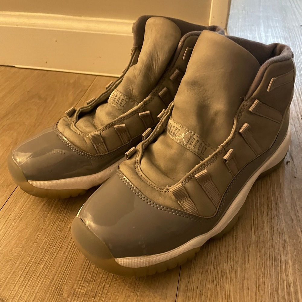 Jordan Taupe and Gray High-Top Sneakers